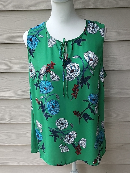 CAbi Tops - Cabi Primrose Floral Green Blouse – Sleeveless Tie-Neck Top – Women’s Size Large